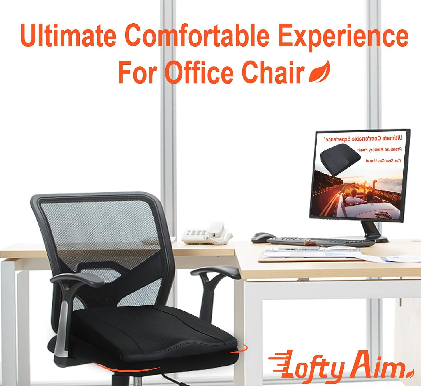 Lofty Aim Car Seat Cushion, Comfort Memory Foam Car Cushions for Driving - Sciatica & Lower Back Pain Relief, Driver Seat Pillow for Auto, Office Chair, Wheelchair - Black
