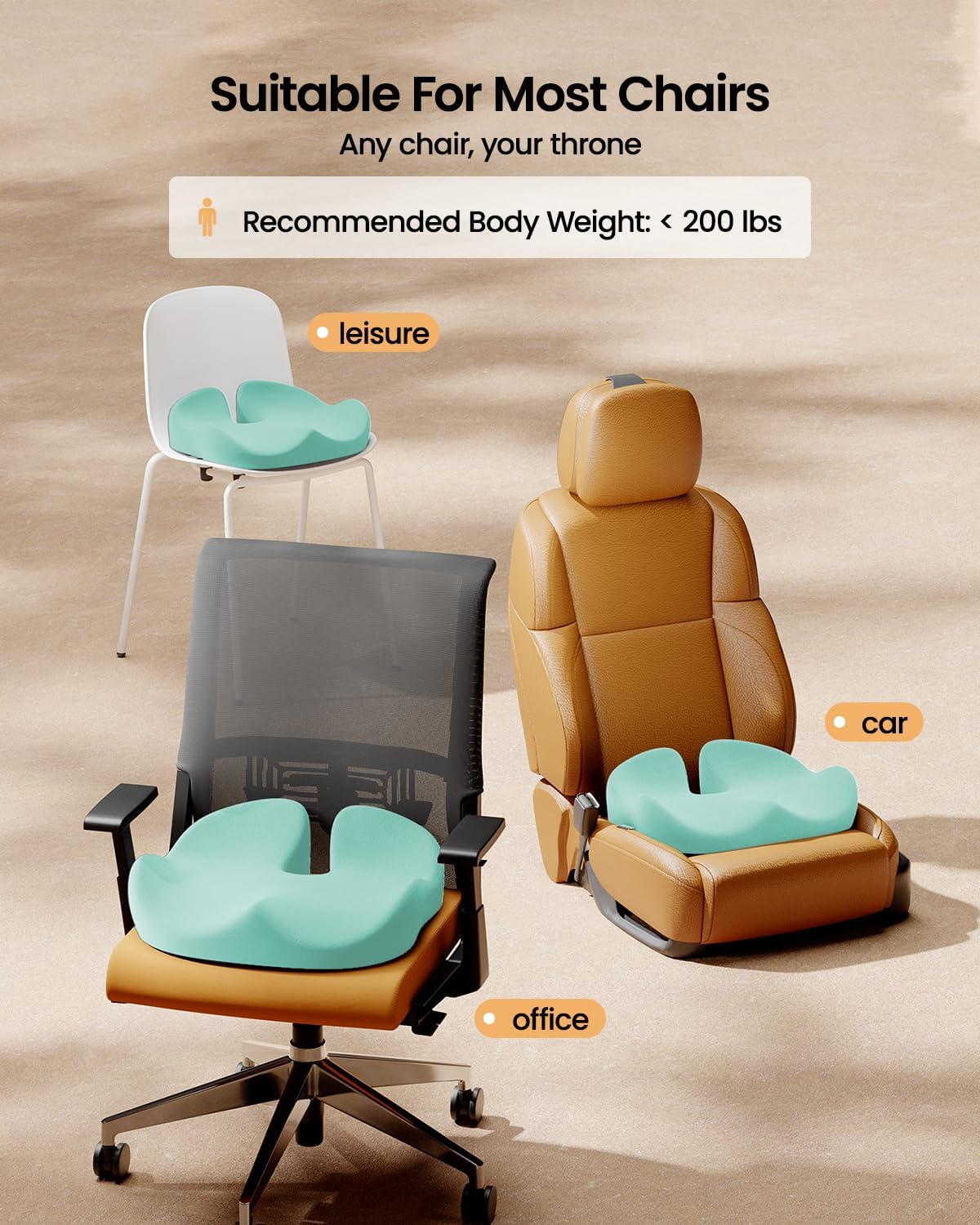 ProtoArc Seat Cushion, Office Chair Cushion for Sciatica, Coccyx Cushion, Ergonomic Memory Foam Seat Cushion for Car, Home, Pressure Relief Pad for Hip, Tailbone, All Day Comfort - Black