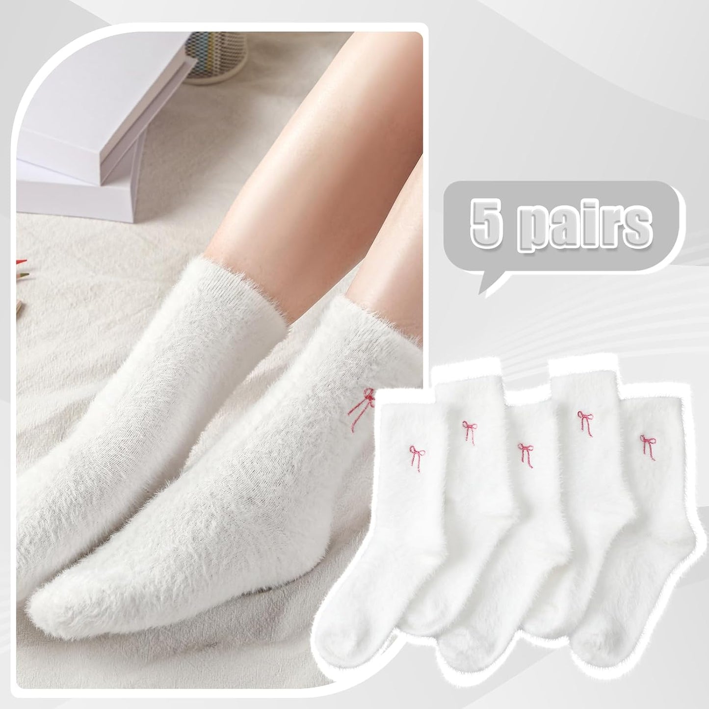 Geyoga 5 Pairs Fuzzy Socks for Women Cozy Spa Slipper Socks Coquette Preppy Stuff Soft Fluffy Home Sleeping Birthday Gift