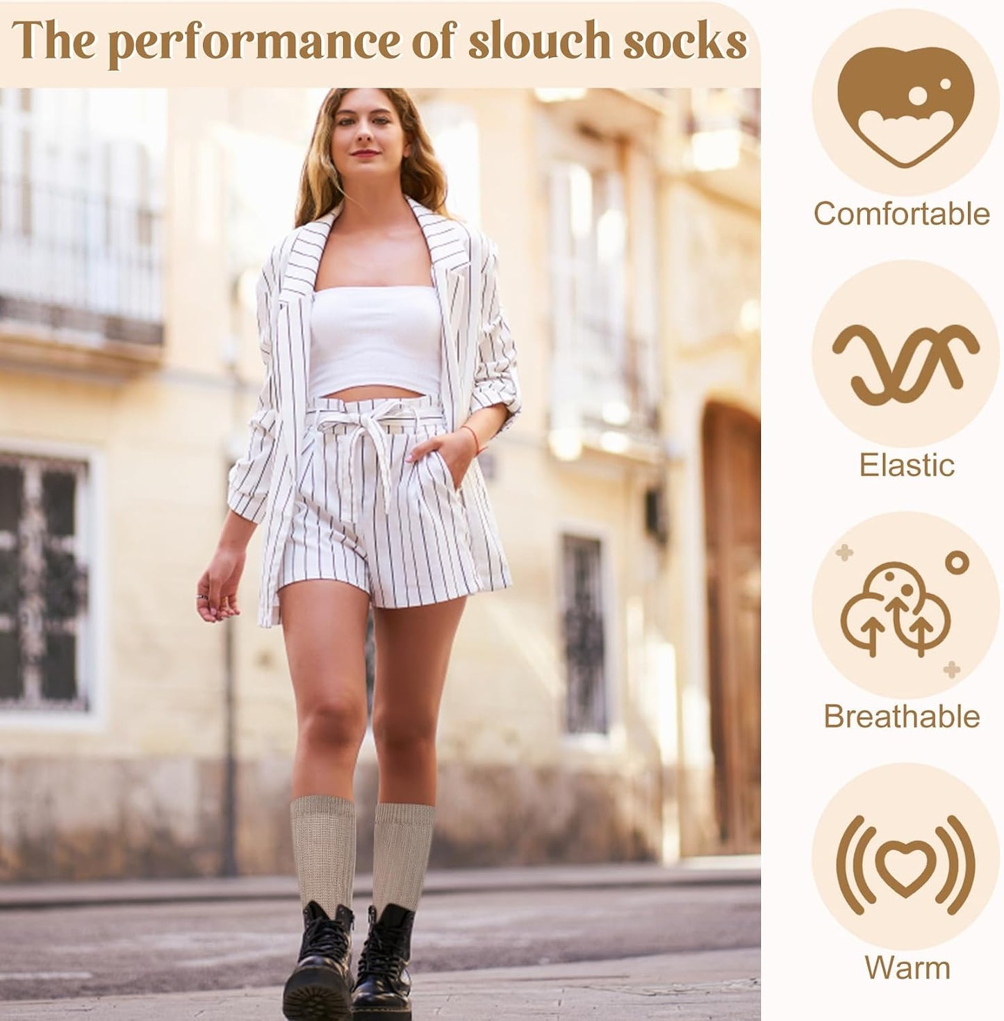 Justay 5 Pairs Slouchy Socks for Women - Slouch Long Crew Knit Boot Athletic Calf Tube Scrunch Socks