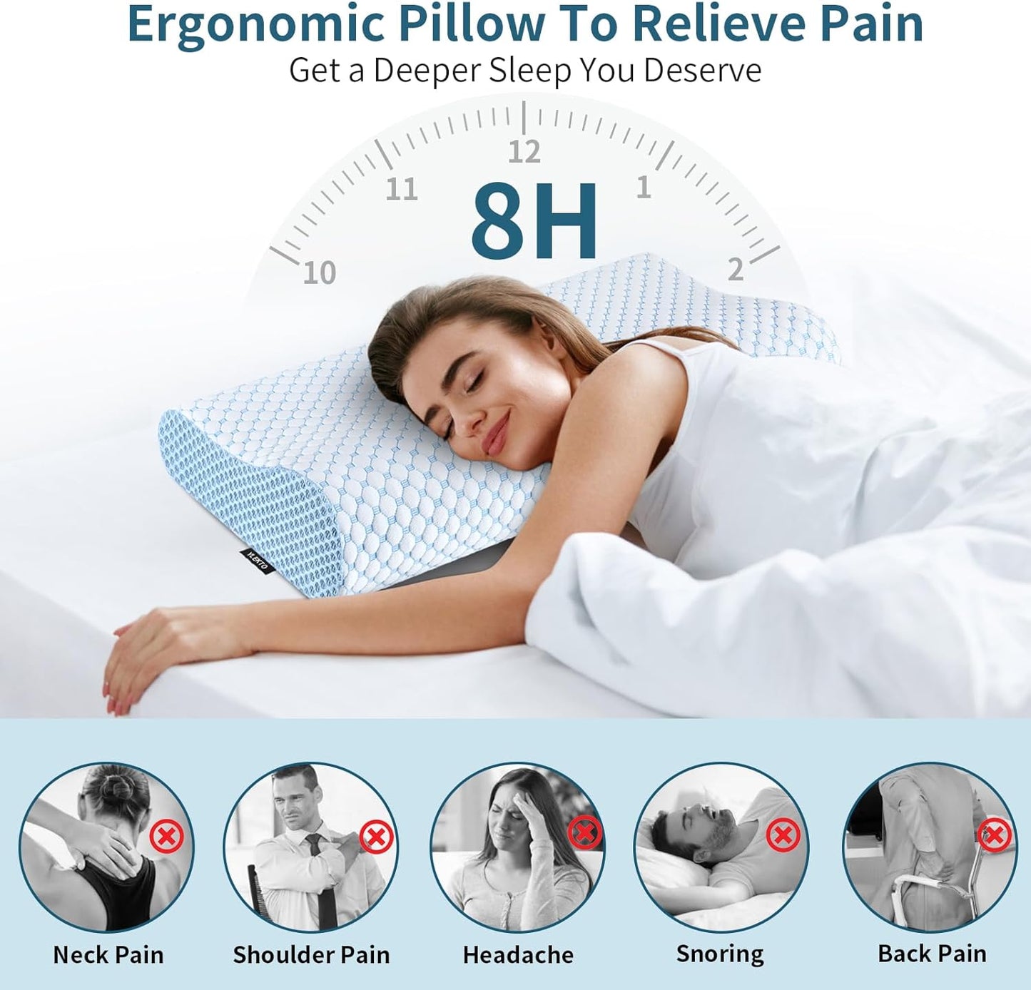Cervical Pillow for Neck Pain Relief, Contour Memory Foam Pillows for Sleeping, Ergonomic Pillow Adjustable Orthopedic Cooling Pillow Bed Pillow Neck Support for Side Back Stomach Sleepers(Blue)