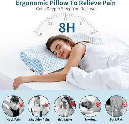 Cervical Pillow for Neck Pain Relief, Contour Memory Foam Pillows for Sleeping, Ergonomic Pillow Adjustable Orthopedic Cooling Pillow Bed Pillow Neck Support for Side Back Stomach Sleepers(Blue)