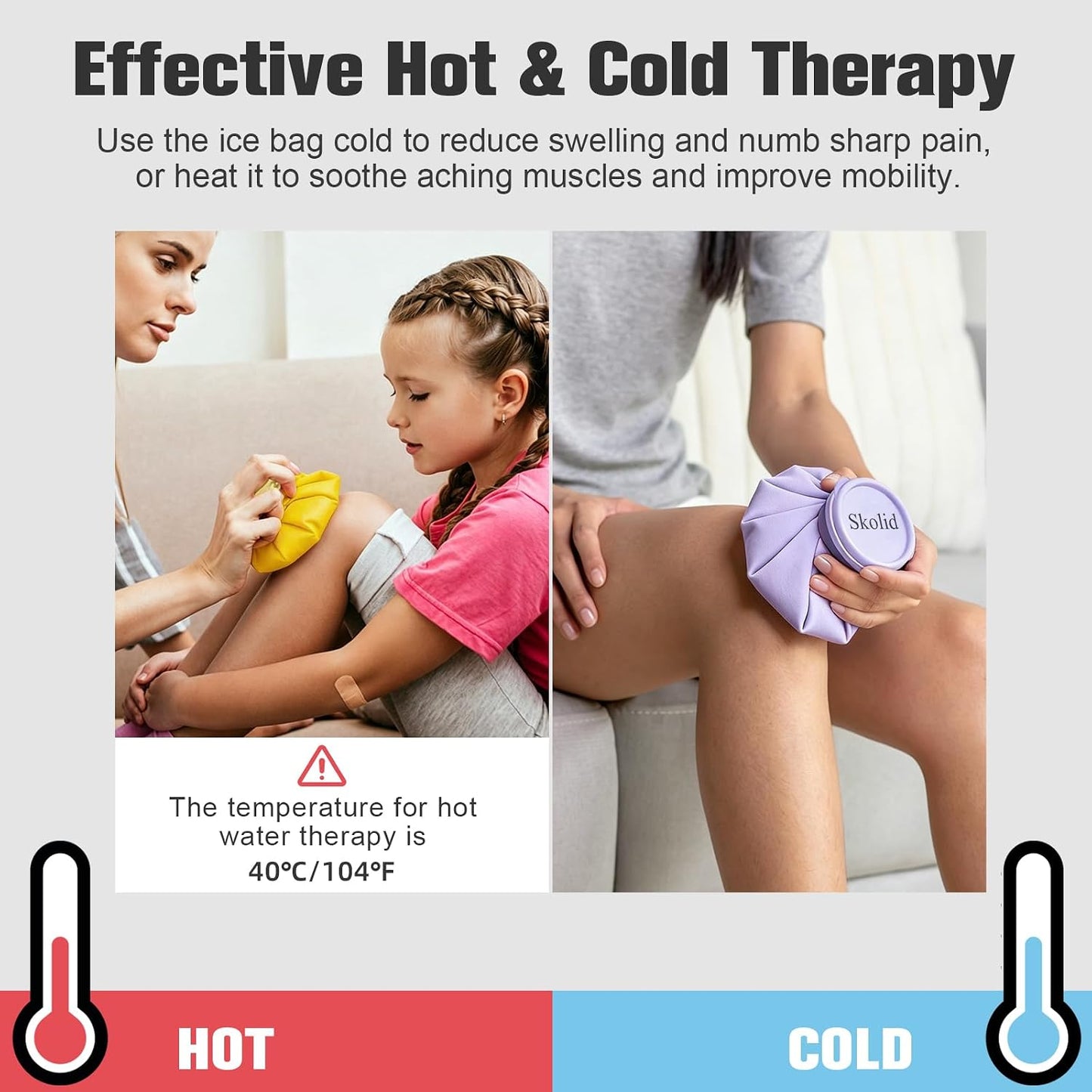 Ice Packs for Injuries Reusable, 6" 9" 11" Leakproof Ice Bags, Thickened Cold Pack Hot Therapy for Pain Relief, Swelling, Knee, Shoulder, Post-Surgery (3, Gray, 6"/9"/11")