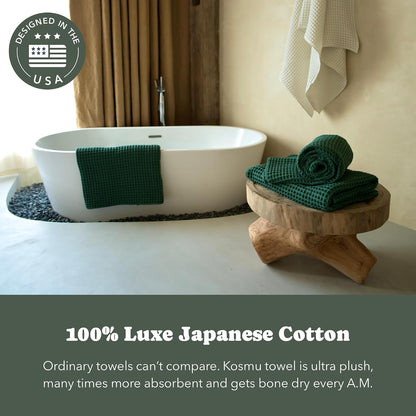 Luxury Organic Japanese Cotton Hair Drying Waffle Towel Wrap for Women | Absorbent, Quick-Dry Head Turban for Shower, Sauna, Spa | Extra Large for Long, Curly, Straight Hair With Button (White, 1 Pc)