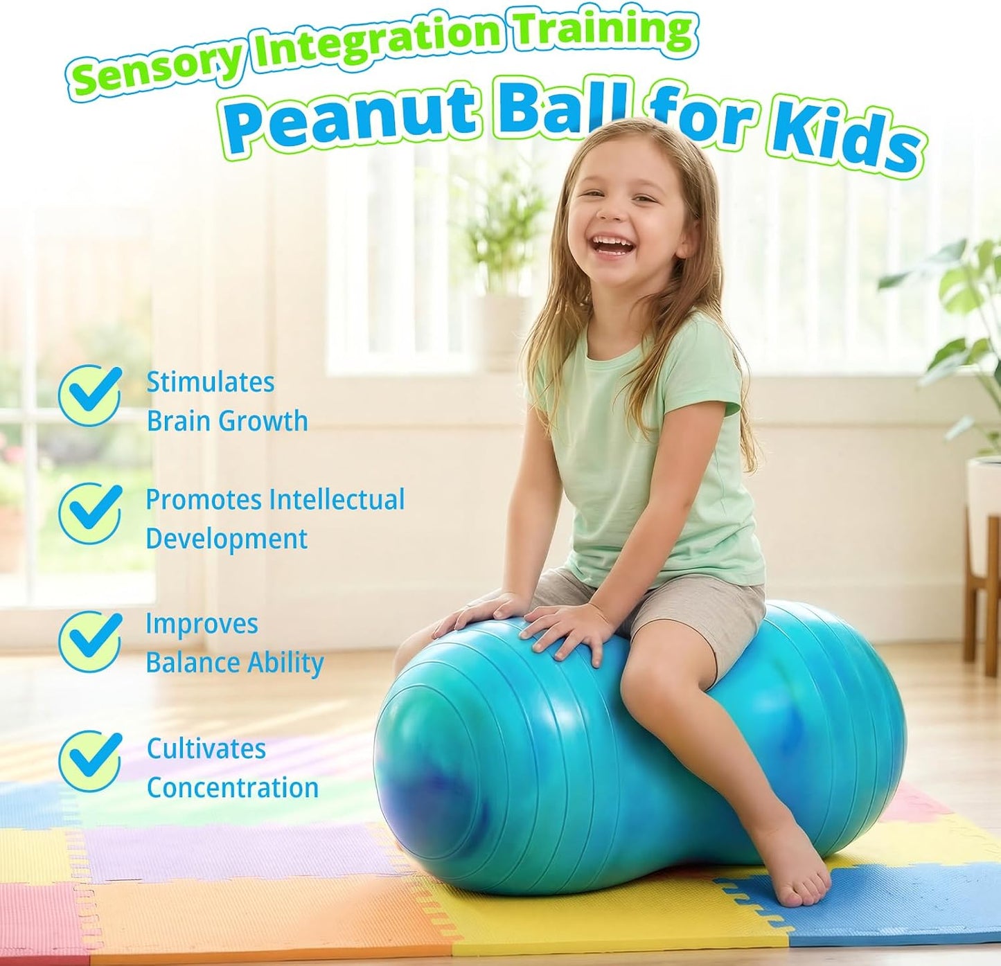 18’’/20’’ Peanut Ball for Kids & Adults, Anti-Burst Exercise Ball for Autism Sensory Training, Pregnancy & Physical Therapy, Yoga Balance Ball Chair for Fitness.