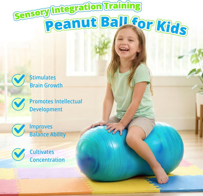 18’’/20’’ Peanut Ball for Kids & Adults, Anti-Burst Exercise Ball for Autism Sensory Training, Pregnancy & Physical Therapy, Yoga Balance Ball Chair for Fitness.