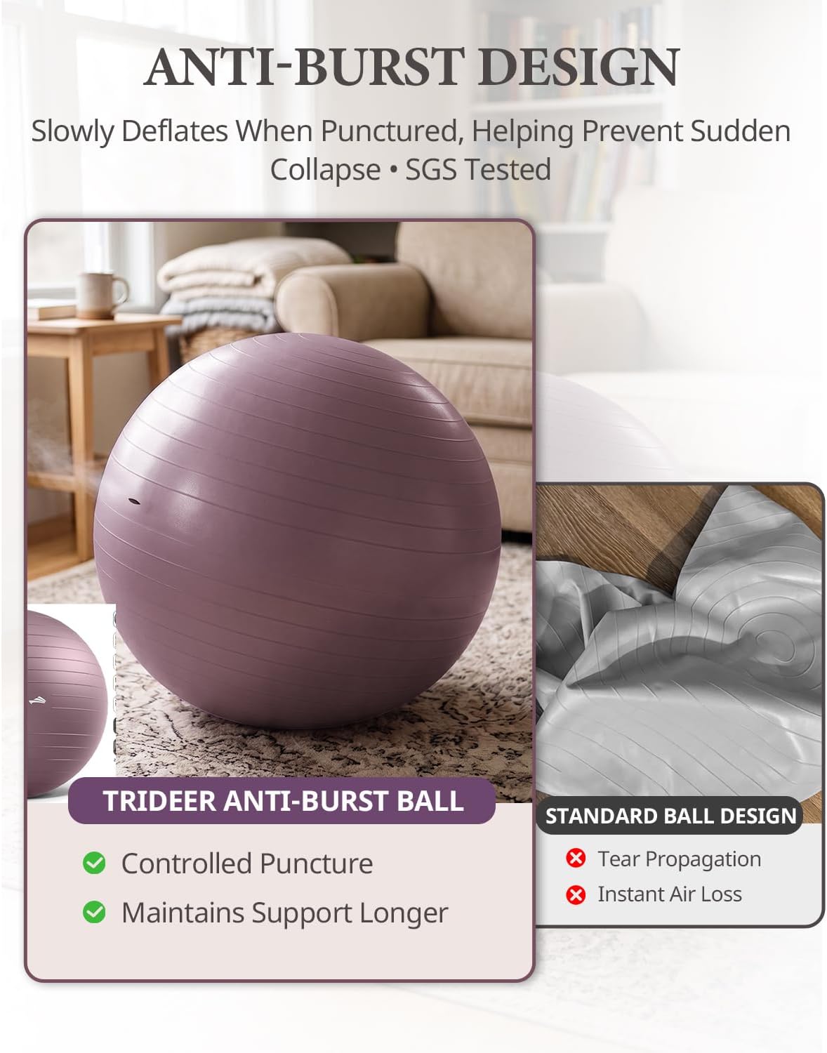 Trideer Exercise Ball, Stability Yoga Ball for Physical Therapy, Active Sitting, Pregnancy & Birth Labor Prep, Core Strength, Balance Training, Posture Improvement and Daily Stretching, 55/65/75cm