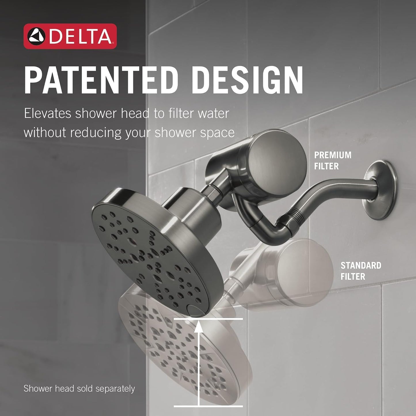 Delta Faucet Clarifi Premium Shower Filter Attachment with Filter, Hard Water Shower Filter, Shower Head Filter, Stainless 5SF100-SS