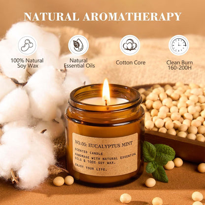 Scented Candles for Home,8 Pack Soy Wax Candle Set,Scented Candles Gift Set,Aromatherapy Candles, Amber Jar Vintage Apothecary Style, 8 Scents Gift Set