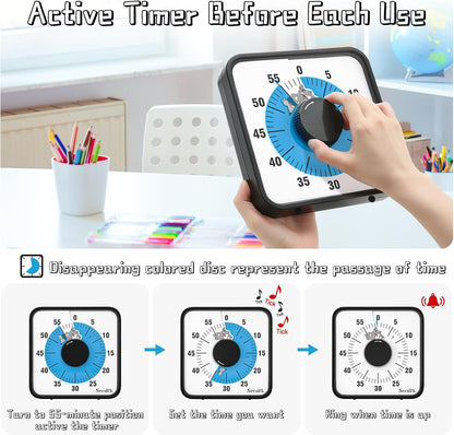 Secura Home 60-Minute Visual Timer, 7.5 Inch Oversize Countdown Timer Clock for Kids and Adults, Durable Mechanical Time Management Tool with Magnetic Backing （Dark Green）