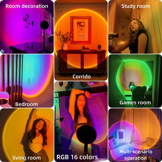 JIMEI Sunset Lamp Projector Led Lights for Bedroom Night Light RGB Lights Sun Sunlight Sunrise Lamp 10w 360° Rotation Mood Lighting Home/Room Decor Gifts for Women,Desktop Multicolor