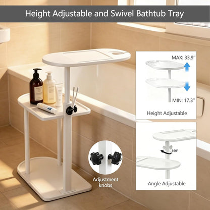 3 Layer Bathtub Tray Table,Bamboo Swivel Bathtub Side Table Height Adjustable,Freestanding Bathtub Tray for Tub Against Wall,Bathtub Accessories&Bathroom Organizer for Luxury Home Spa (Black)