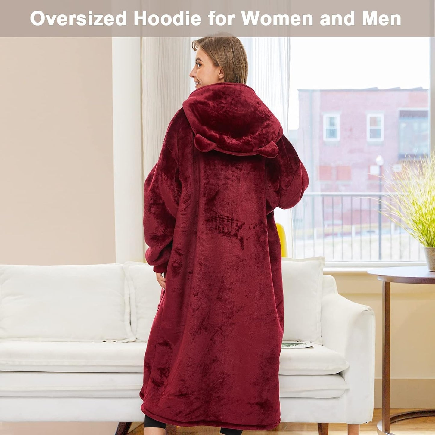 THREE POODLE Wearable Blanket Hoodie for Women, Oversized Sherpa Sweatshirt Blanket for Adults Men, Cozy Hooded Blankets, Gifts for Teen Girls Women Mom Sister