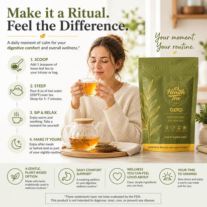 GERD Relief Herbal Tea: 8-Digestive Herb Blend, Natural Acid Reflux & Heartburn Aid, Pre/Post Meal Support, 3oz with 35 Bags