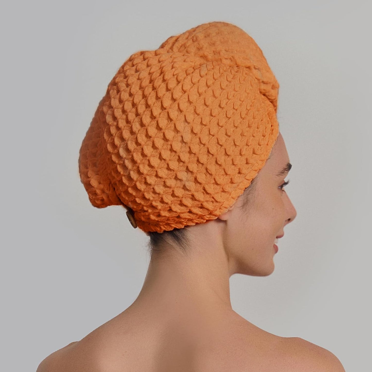 Luxury Organic Japanese Cotton Hair Drying Waffle Towel Wrap for Women | Absorbent, Quick-Dry Head Turban for Shower, Sauna, Spa | Extra Large for Long, Curly, Straight Hair With Button (White, 1 Pc)