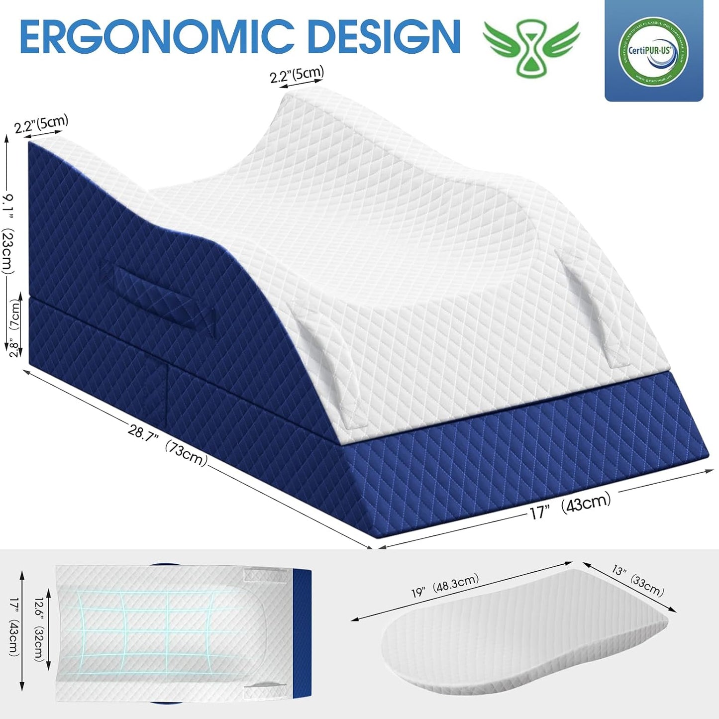 TranquilRelax Elevation Pillows for Leg After Surgery, Memory Foam Adjustable Wedge Pillow for Injury or Rest, Ankle Pillow for Sleeping Blood Circulation, Grey/Single Leg