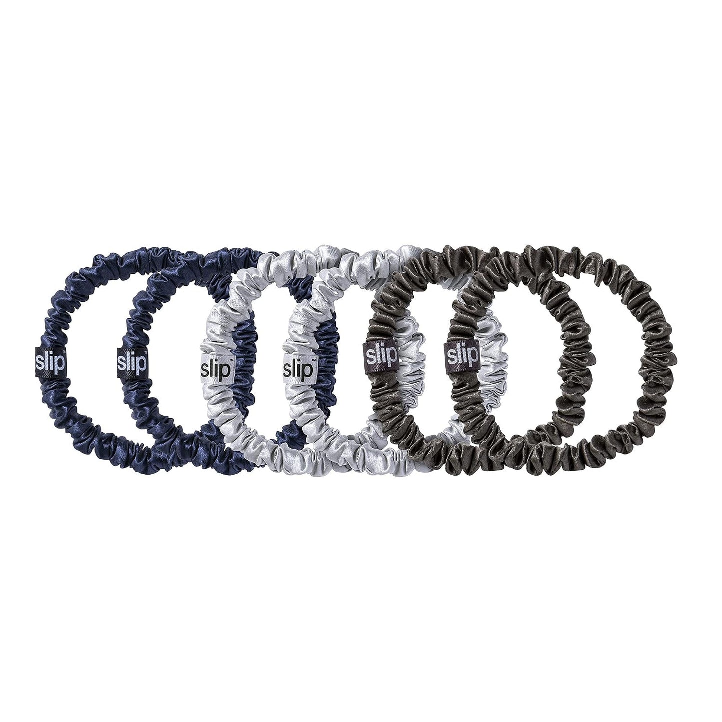 Slip Silk Hair Ties — Skinny Silk Black Scrunchies, No Damage, No Crease, Anti-Breakage |100% Mulberry Silk | All Hair Types | Made with Proprietary Slipsilk™ | Set of 4