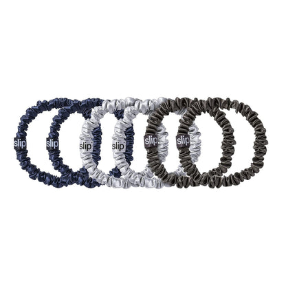 Slip Silk Hair Ties — Skinny Silk Black Scrunchies, No Damage, No Crease, Anti-Breakage |100% Mulberry Silk | All Hair Types | Made with Proprietary Slipsilk™ | Set of 4