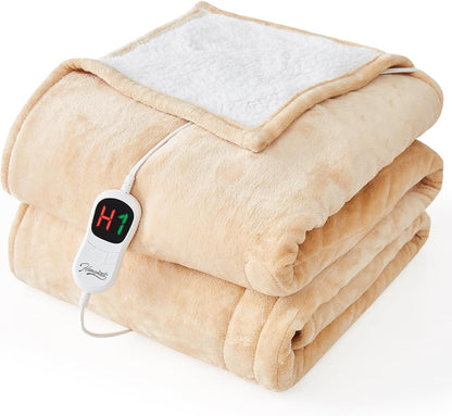 Homemate Electric Heated Blanket Twin - 62"x84" Heating Bed Blankets Throw with 10 Heating Levels 8 Hours Auto Off Fast Heating Over-Heated Protection Ultra Soft Warm Flannel ETL Certified Grey - Colors B