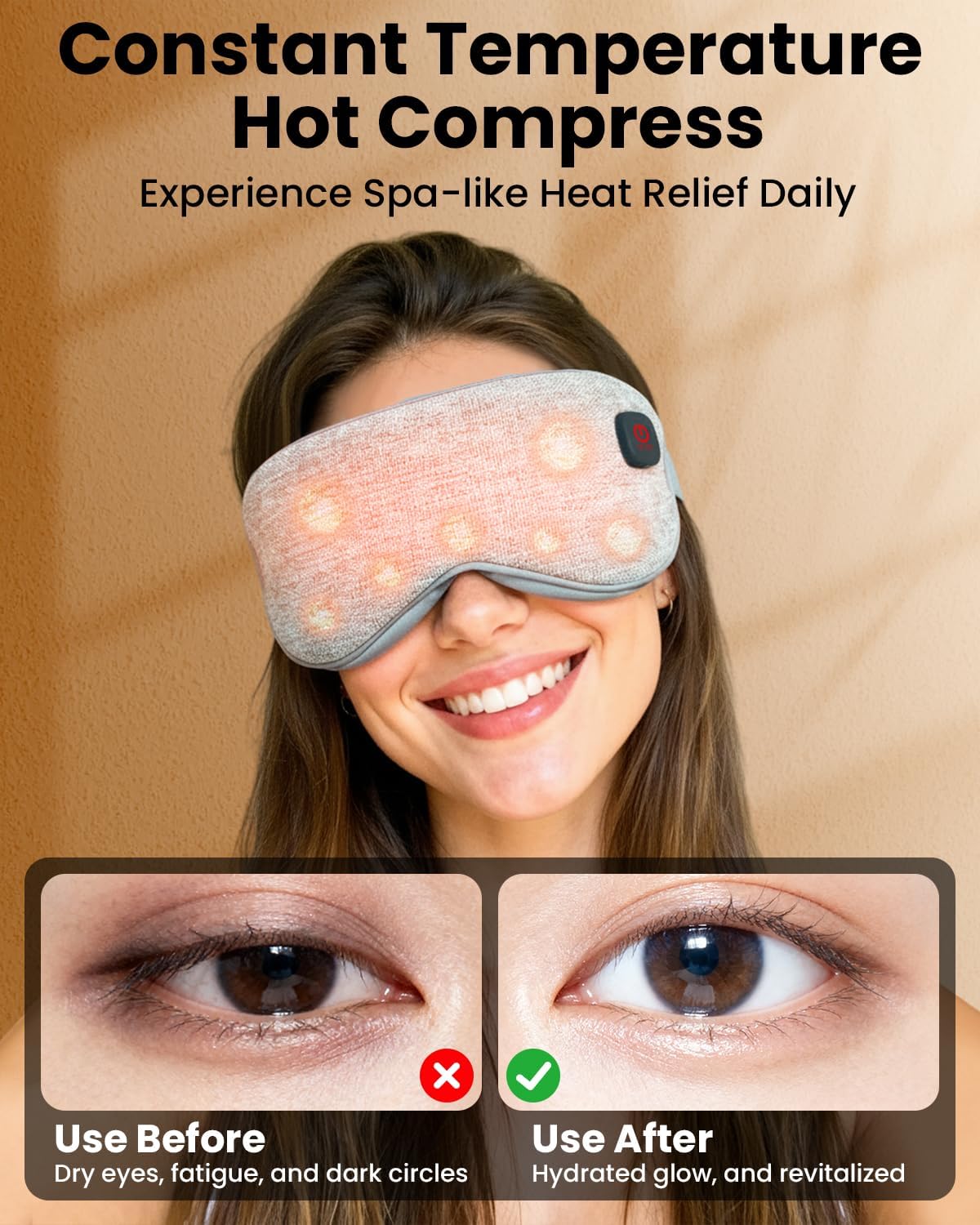 Cordless Heated Eye Mask with 1500mAh Large Battery, 4 Heat Levels & 100% Blackout for Dry Eyes Relief, Fast Heating Eye Heating Pad with 2 Washable Covers for Sleep, Travel, MGD, Blepharitis