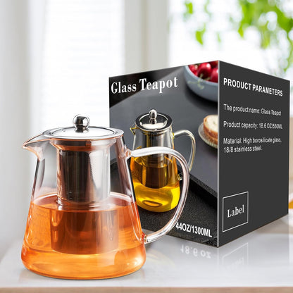 PARACITY Glass Teapot Stovetop 18.6 OZ, Borosilicate Clear Tea Kettle with Removable 18/8 Stainless Steel Infuser, Teapot Blooming and Loose Leaf Tea Maker Tea Brewer for Camping, Travel (550ML)