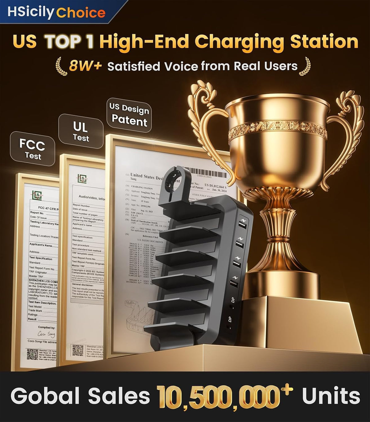 95W USB Charging Station for Multiple Devices 6-Port Charger Organizer Dock