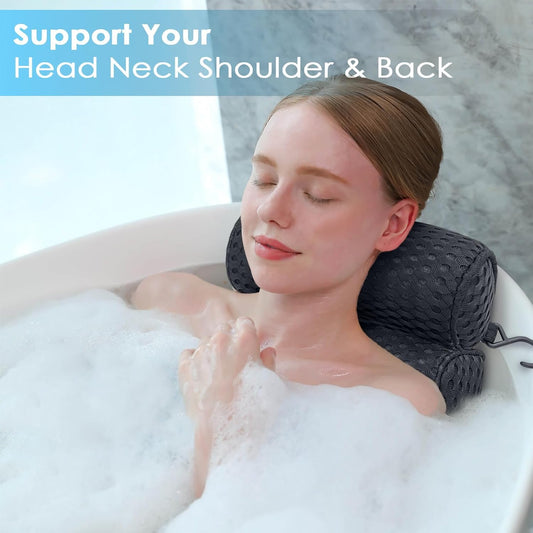 AEROiVi Luxury Bath Pillows for Tub，Bath Pillow Bathtub Pillows for Head and Neck Support Bath Cushion Made from Soft Spacer Mesh Material with Suction Cups,Gray