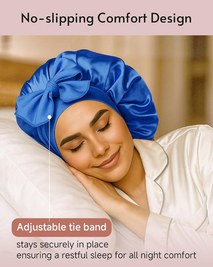 Yanideer 3 pcs Adjustable Satin Bonnets for Sleeping Double Layer Satin Lined Hair Bonnet with Tie Band for Women Curly Hair