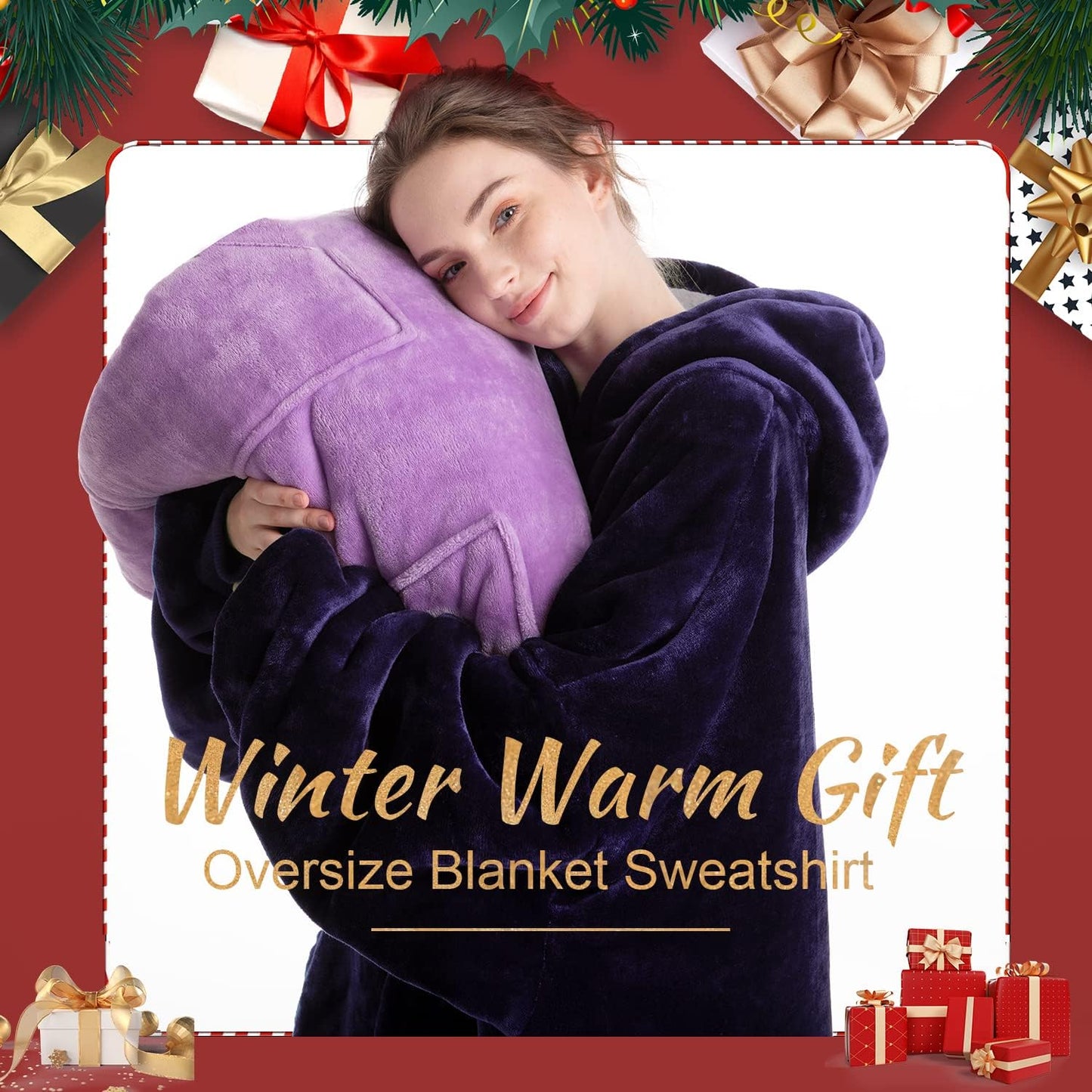 Aemicion Strawberry Blanket Hoodie,Oversized Sherpa Wearable Hooded Blanket,Warm Cozy Sweatshirt Gifts for Women Girls Adult