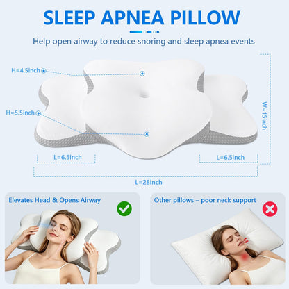 Ergo Pillow for Sleep Apnea, Neck Pain, and Snoring Relief | Cervical Neck Pillow for Neck Pain Relief & Side Sleeper | Orthopedic Memory Foam with Ergonomic Neck Support, Gray, Standard