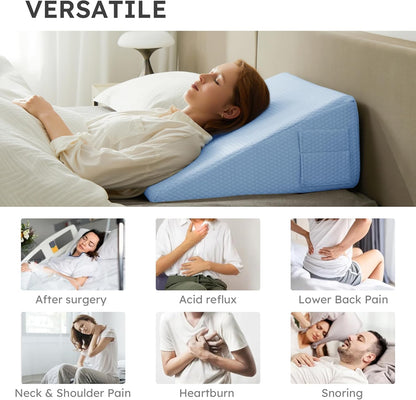 Bedluxe Wedge Pillow, 10 inch Bed Wedge Pillow for Headboard, Pillow Wedge for Acid Reflux Relief, Sleeping, Back Pain Relief, Snoring, Triangle Pillow Wedge, White/Grey