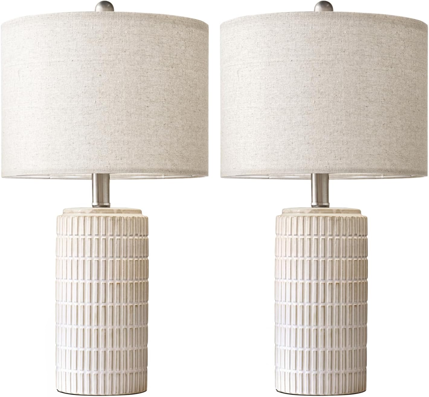 PoKat 20.75" Small Modern Ceramic Table Lamps Set of 2 for Bedroom, White Bedside Lamps for Night Stands, Farmhouse Desk Home Decor Gift Nightstand Table Lamps for Living Room End Table Beige