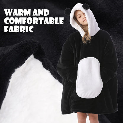Kipswiza Wearable Blanket Hoodie Gifts for Women and Men, Oversized Cozy Warm Flannel Sherpa Hooded Blankets Sweatshirt with Giant Pockets for Adult and Teens, Dark Gray