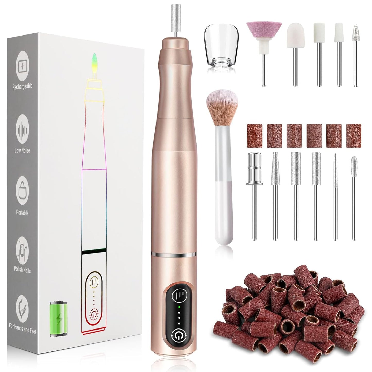 TUOBEO Cordless Nail Drill Electric Nail File Kit, Rechargeable Efile Set, Portable Acrylic Gel Nail Polish Remover Machine, Pedicure Manicure Tool, 11 Bits, 56 Sanding Bands, Salon Home, Purple