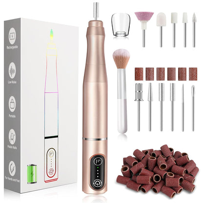 TUOBEO Cordless Nail Drill Electric Nail File Kit, Rechargeable Efile Set, Portable Acrylic Gel Nail Polish Remover Machine, Pedicure Manicure Tool, 11 Bits, 56 Sanding Bands, Salon Home, Purple