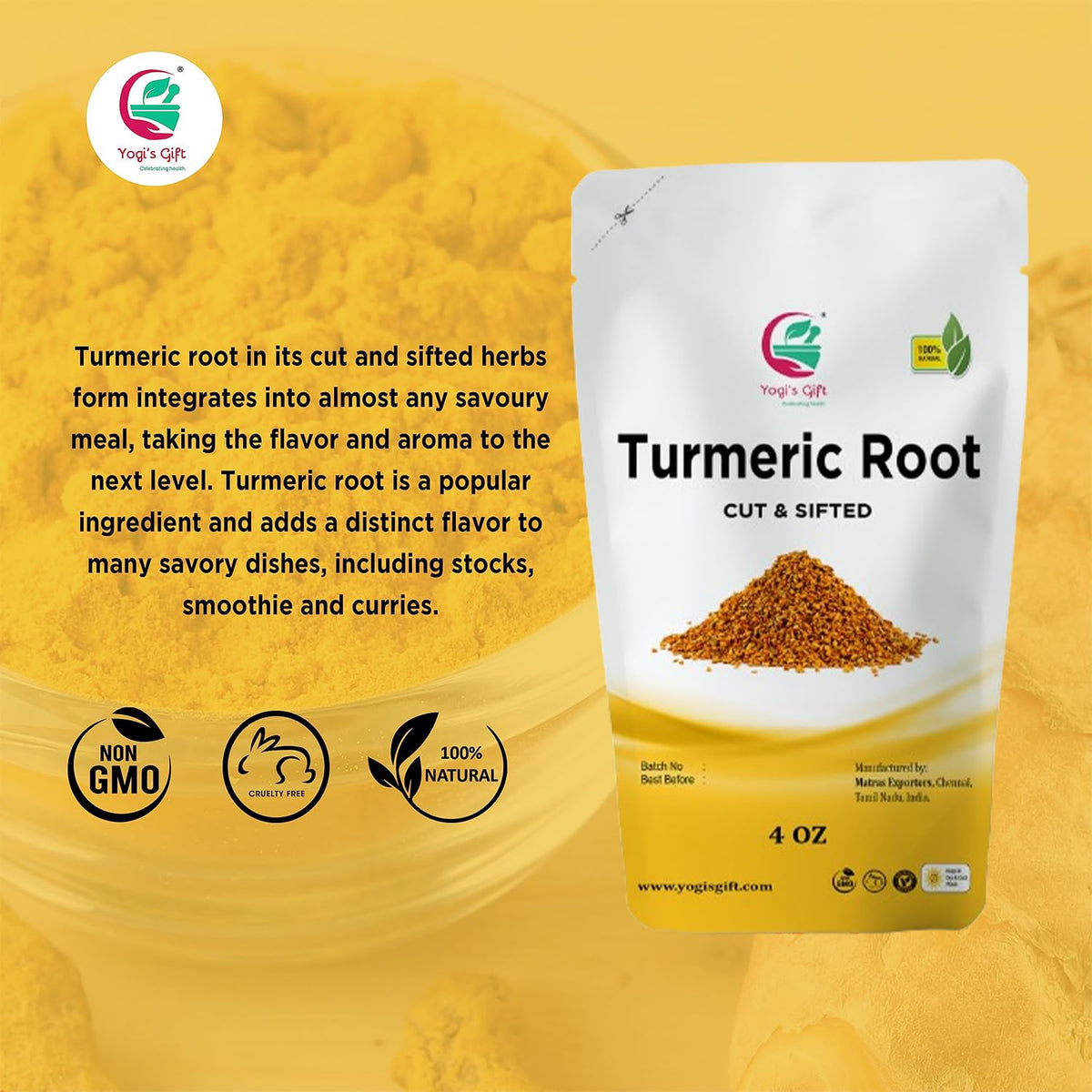 Yogi's Gift® Turmeric Root Cut & Sifted 4 oz | Curcuma Longa