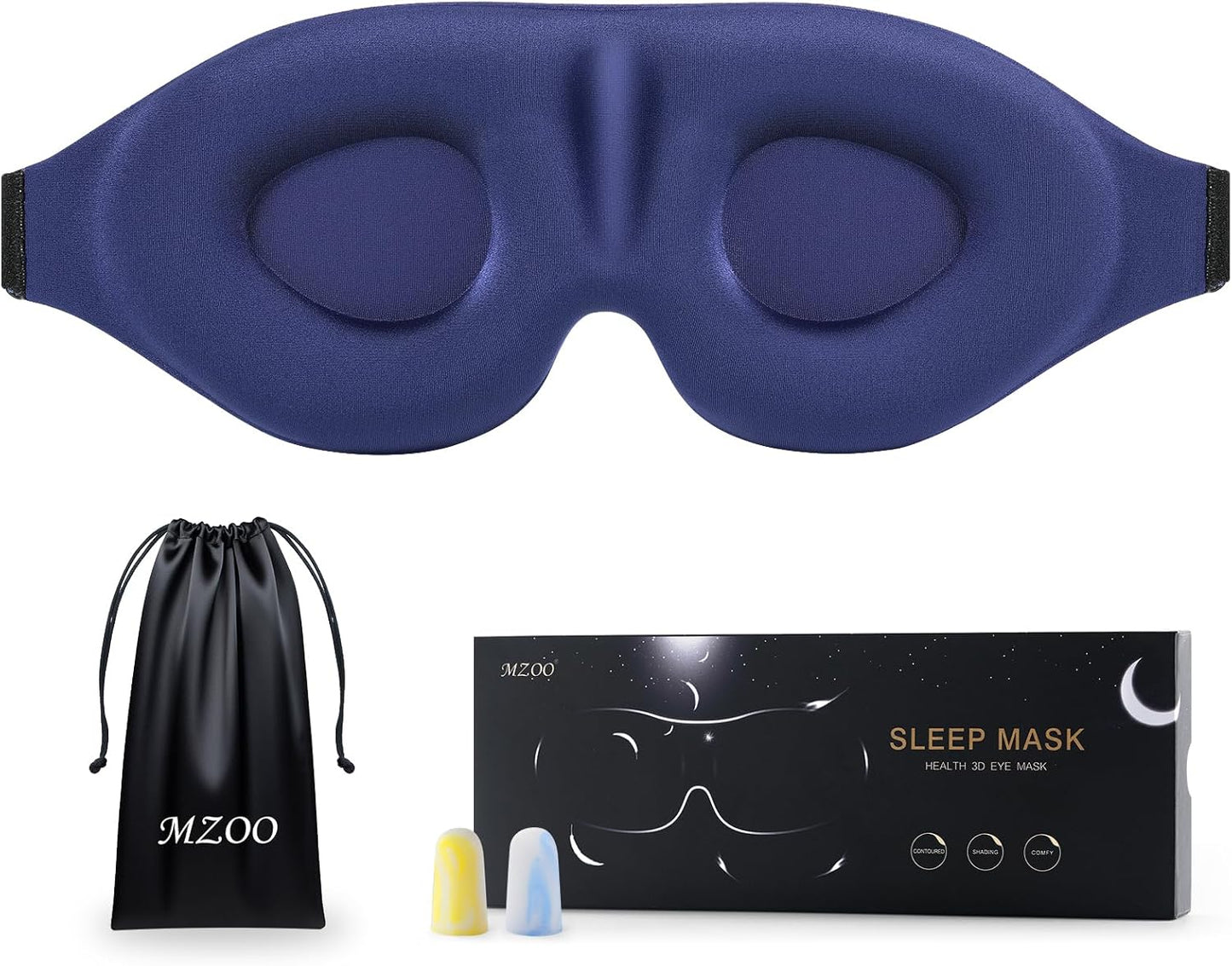 MZOO Luxury Sleep Eye Mask for Side Sleeper Men Women, Zero Eye Pressure 3D Sleeping Mask, Light Blocking Patented Design Night Blindfold, Soft Eye Shade Cover for Travel, Black