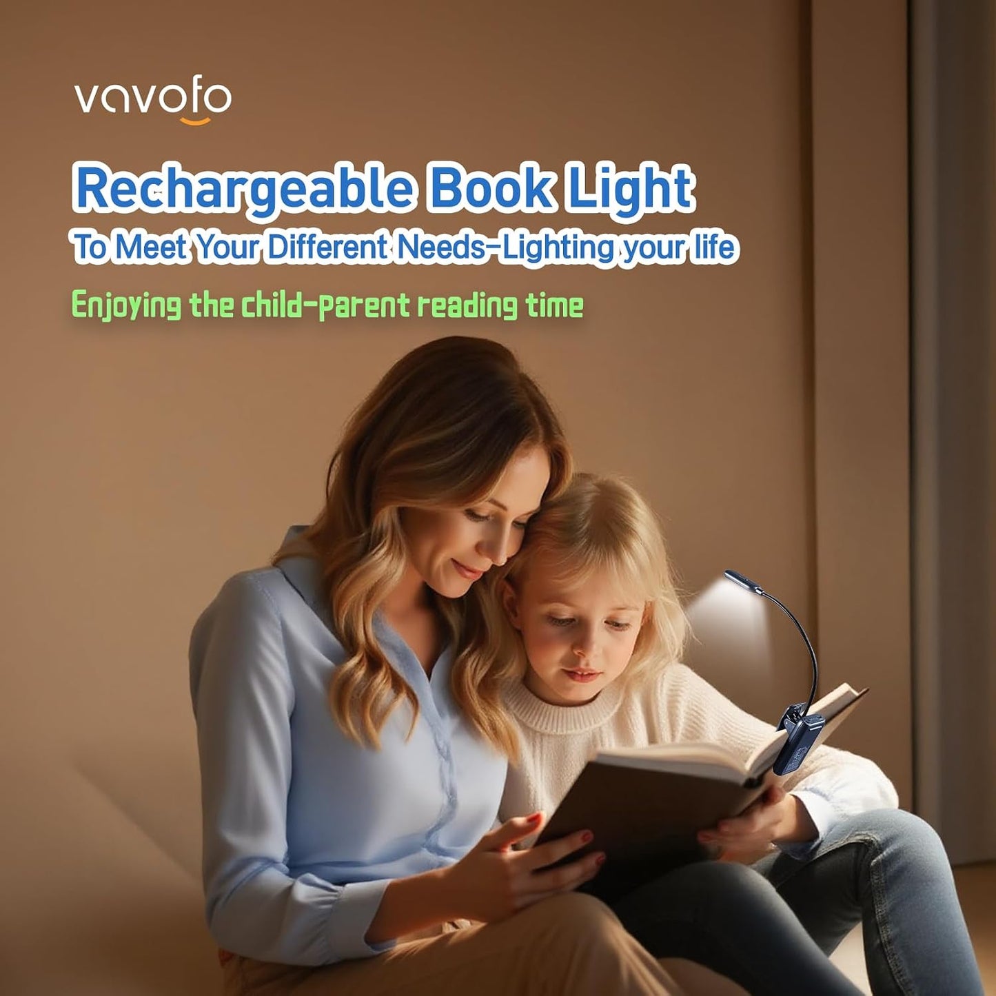 VAVOFO Clip On Book Light for Bed Kids, 7 LED Reading Light with 9-Level Warm Cool White Daylight, Eye Care Lamp with Power Indicator for Bookworms (Blue)