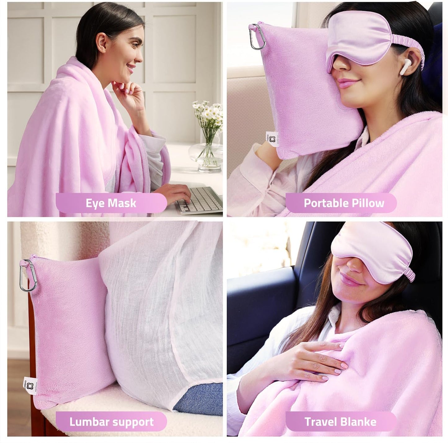 Travel Blanket Pillow,Airplane Blanket Compact with Bag Eye Mask, Ultra-Soft,Warm & Lightweight Included,Travel Essentials for Women & Men, Luggage Sleeve & Backpack Clip 65x40 in, Grey