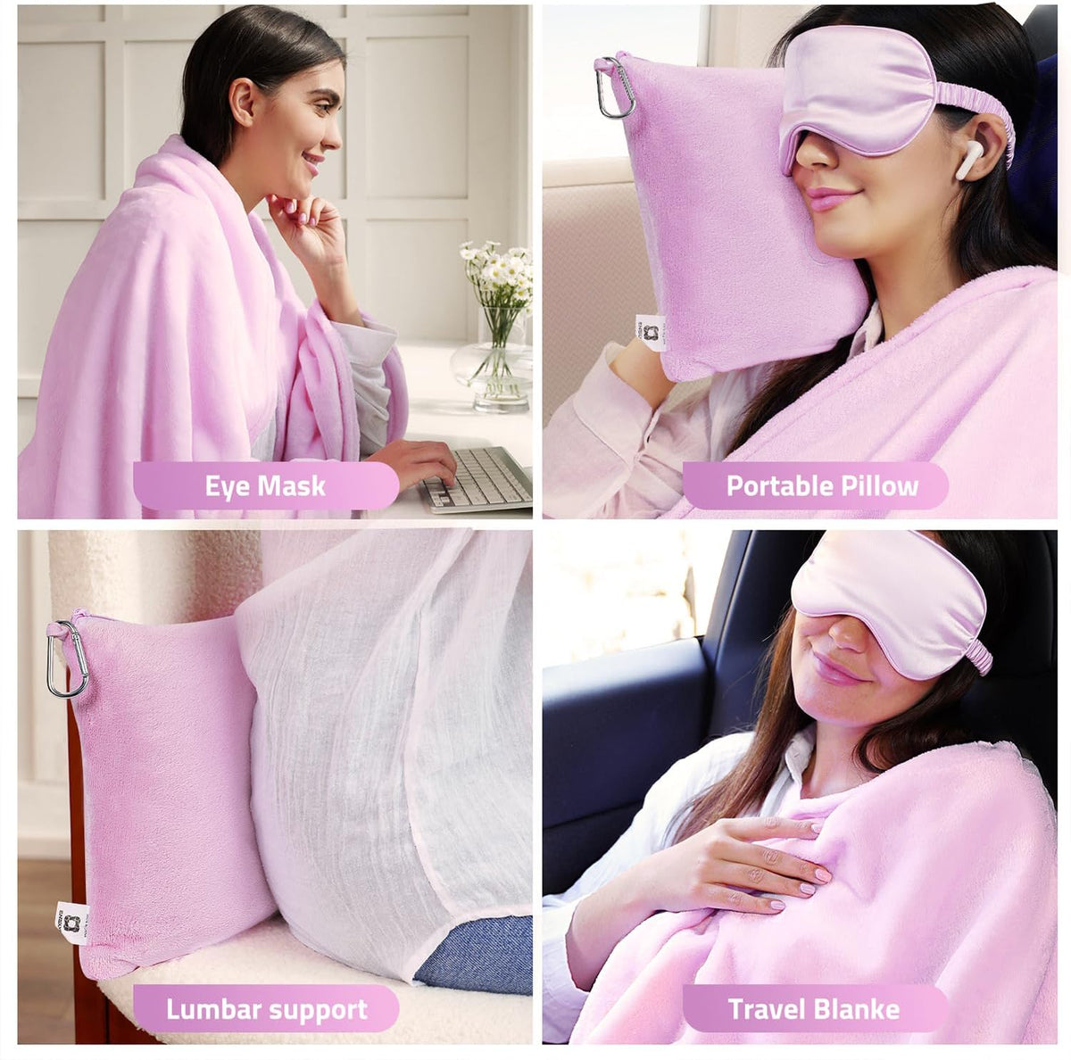 Travel Blanket Pillow,Airplane Blanket Compact with Bag Eye Mask, Ultra-Soft,Warm & Lightweight Included,Travel Essentials for Women & Men, Luggage Sleeve & Backpack Clip 65x40 in, Grey