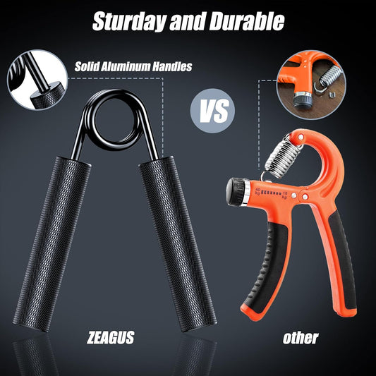 ZEAGUS Grip Strength Trainer,Metal Hand Grip Strengthener Kit,Forearm Exerciser,Hand Gripper for Muscle Building and Hand Rehab Exercising- 4 Pack | Black