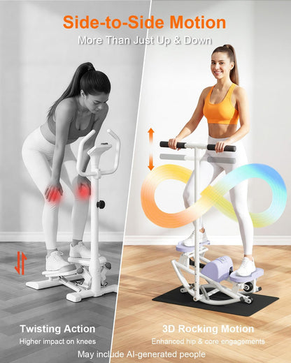Rocking Steppers for Exercise at Home, Rocker Stepper Side to Side with Resistance Bands & Handlebar for Full Body Workout, Low-Impact Lateral Stepper Exercise Machine with Digital Monitor
