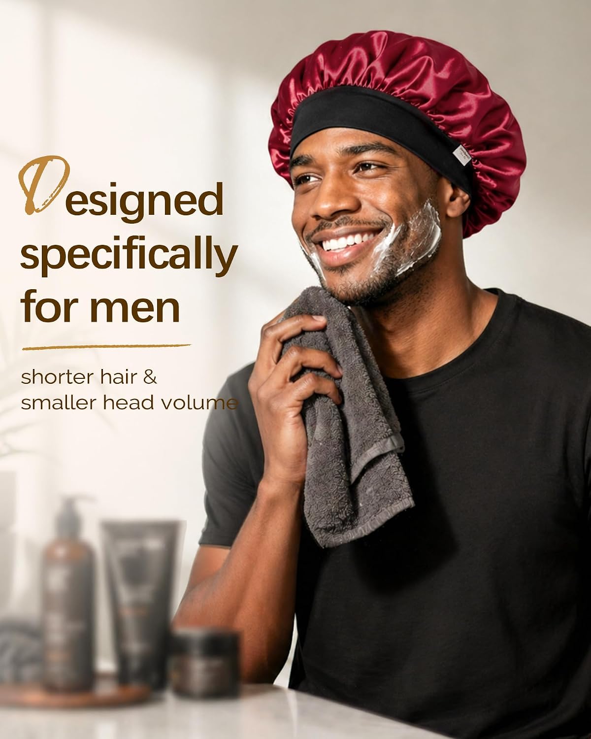 Yanibest Small Satin Bonnet for Men, Hair Bonnet for Short Hair Waves, Stay-on Night Cap, Daily Use for Sleeping Gym Outdoor, Black