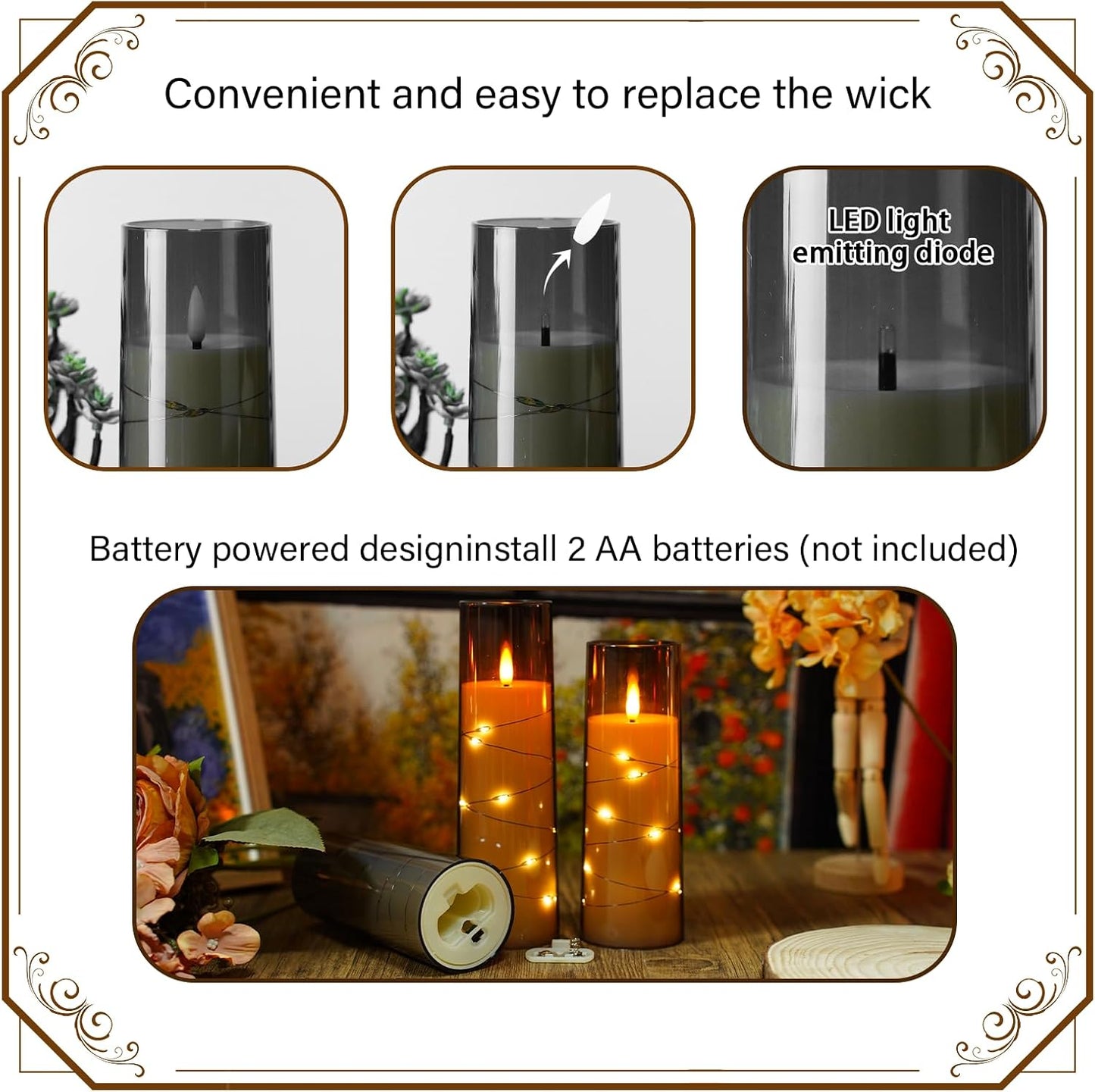 Nimiko Flickering Flameless LED Candles,Battery Operated Candles 24 Pcs with Embedded Star String,Acrylic LED Pillar Candles with Remote,Suitable for Home Decoration to Create an Atmosphere (White)