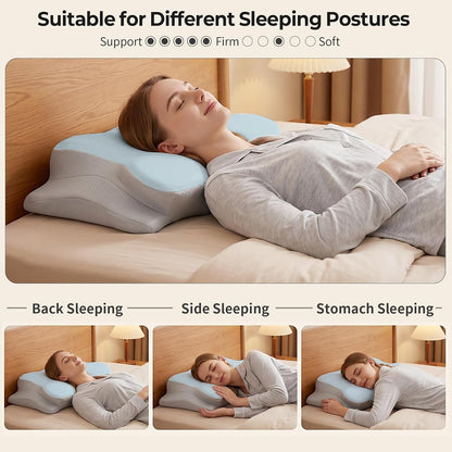 Ylekto Cervical Neck Pillow for Pain Relief - Contour Memory Foam Pillows for Sleeping, Ergonomic Pillow Side Sleeper Pillow for Neck Support, Bed Pillow for Side Back Stomach Sleepers(Grey)