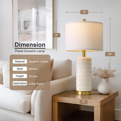 PoKat Touch Bedside Table Lamps with 2 USB for Bedroom Living Room, 25''
