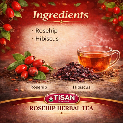 Tisan Rosehip Tea – 40 Individually Wrapped Tea Bags | Natural Sweet and Tangy Fruity Flavor | Pure Rose Hip Herbal Blend | Caffeine Free Refreshing Vitality Infusion | Vibrant Ruby Red Brew for Daily Wellness