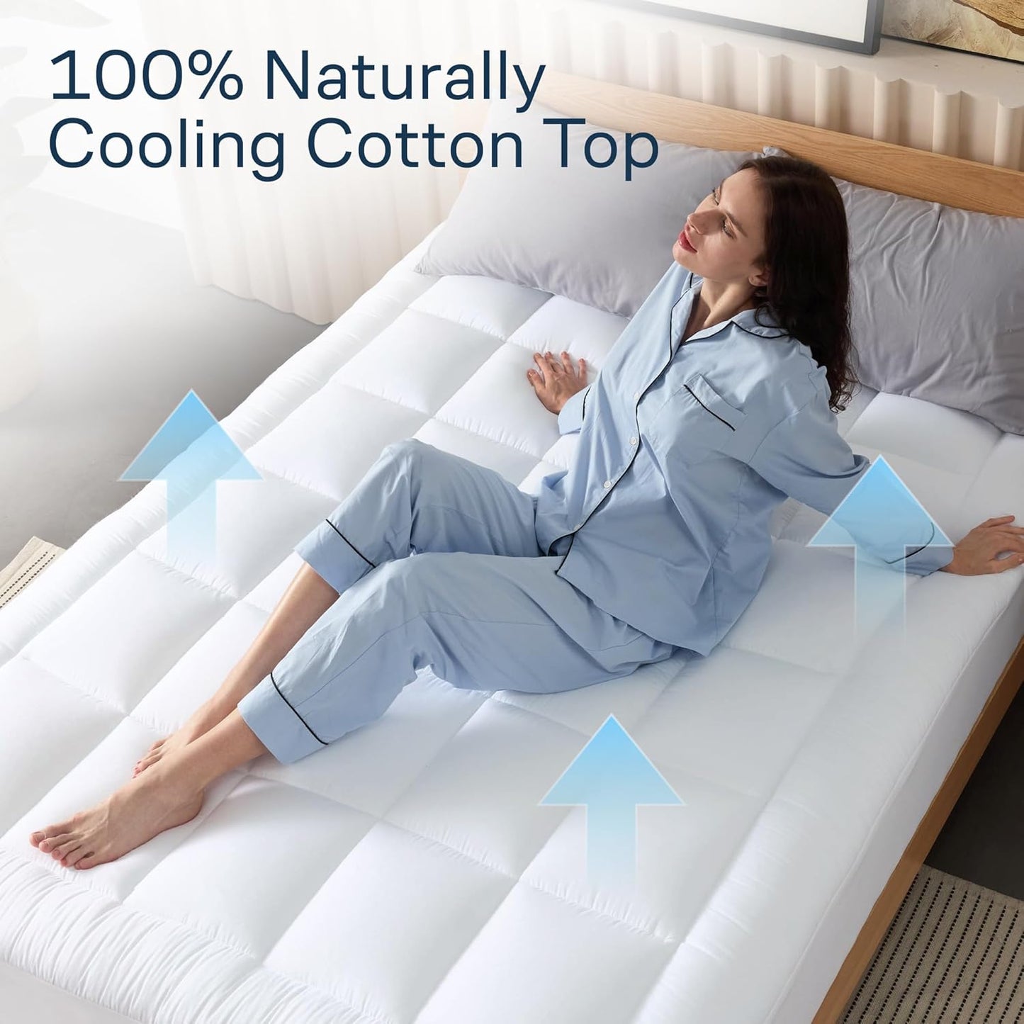 Niagara Sleep Solution Cloud-Like Queen Non-Slip Mattress Topper - 100% Cotton Top Mattress Pad for Back Pain Relief - Extra-Grip, Breathable & Naturally Cooling for Hot Sleepers, White