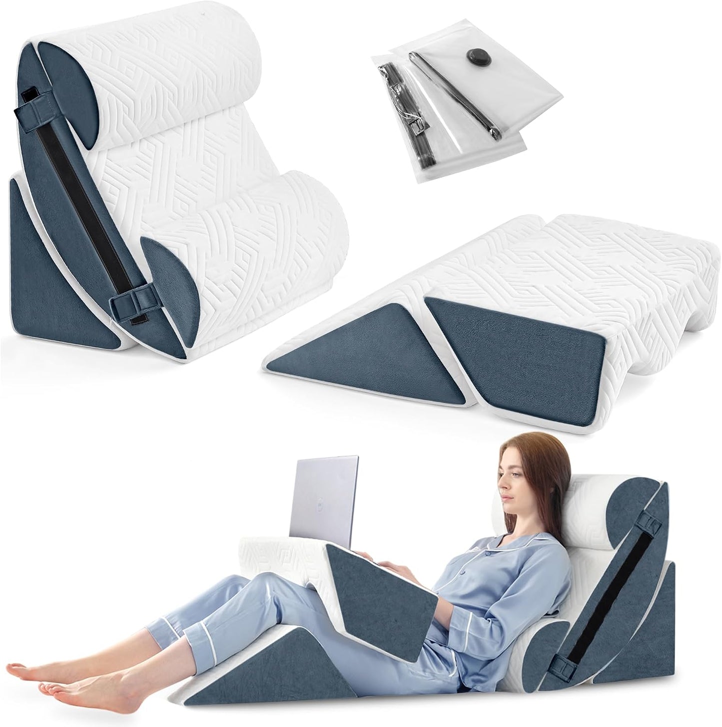 Yojoker 6pcs Orthopedic Bed Wedge Pillow Set for Sleeping, Post Surgery Foam for Body, Back and Leg Pain Relief Comfortable & Adjustable Support Pillows-Anti Snoring, Heartburn