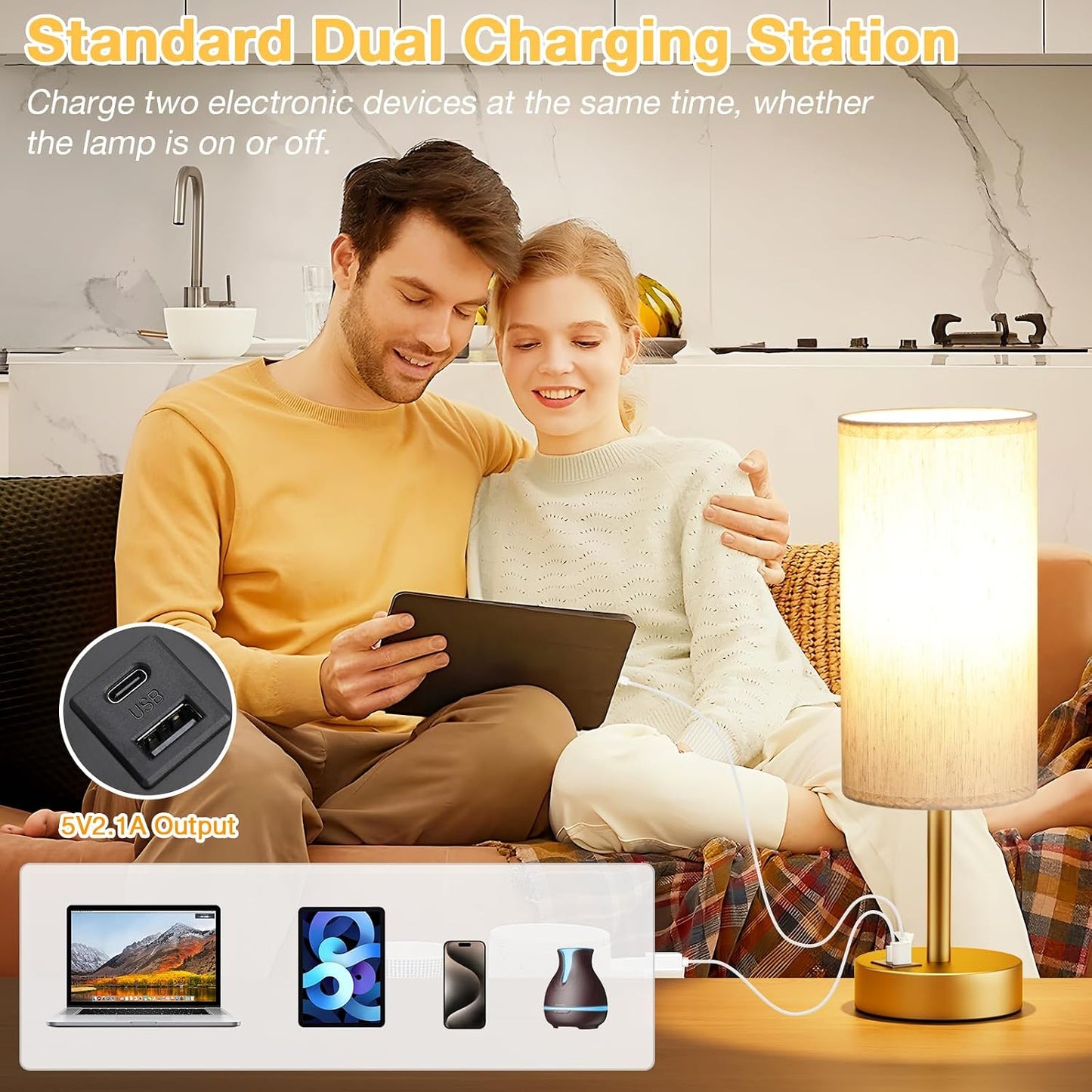 Dicoool Touch Bedside Table Lamp with USB - 3 Way Dimmable Wood Lamp for Bedroom Nightstand, Desk Lamp with Charging Station for Dorm, Living Room, Office, Kids Room, Small, 14in